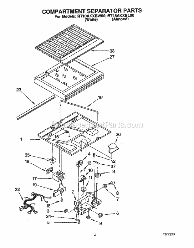 Roper RT18AKXBW00 Top Freezer Refrigerator Compartment Separator Diagram