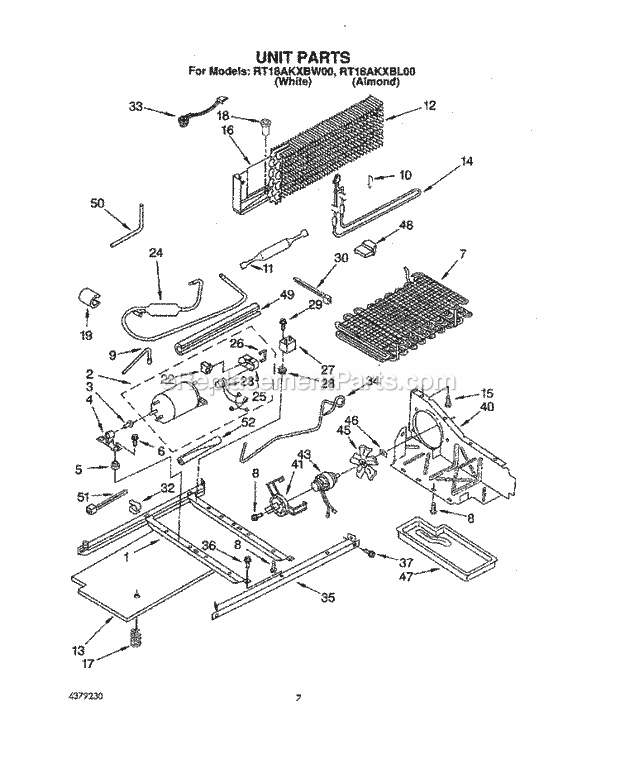 Roper RT18AKXBW00 Top Freezer Refrigerator Unit Diagram