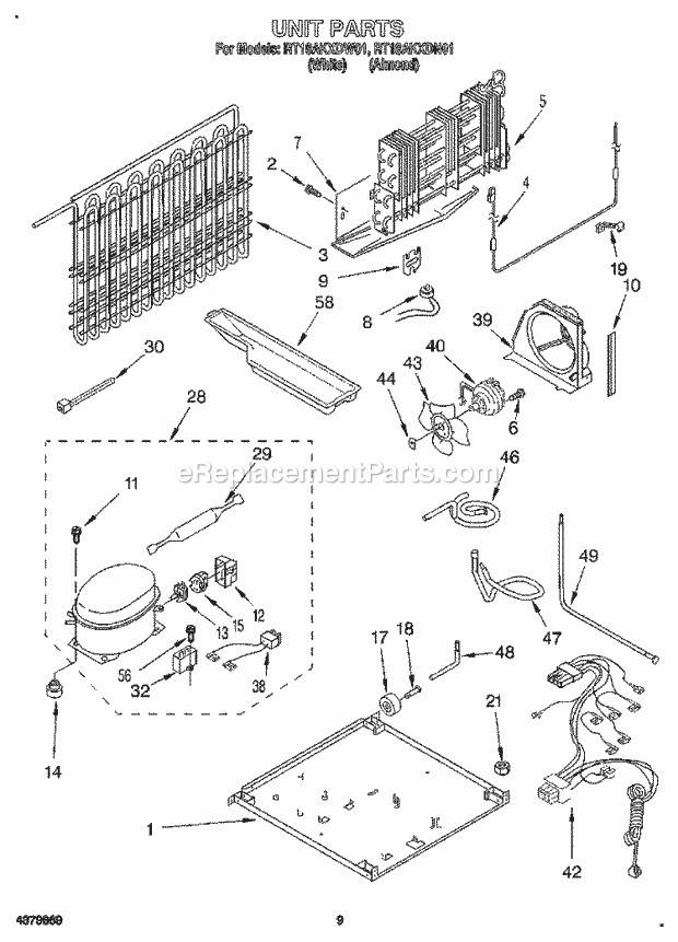 Roper RT18AKXDN01 Top Freezer Refrigerator Unit, Lit/Optional Diagram