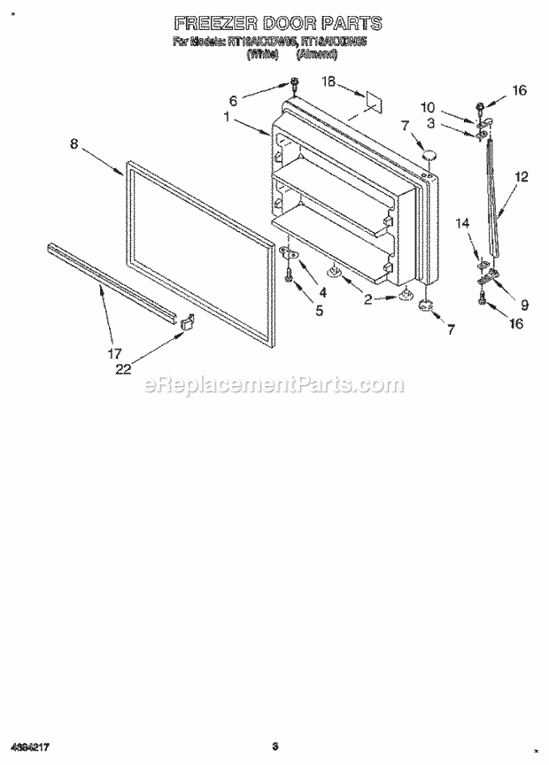 Roper RT18AKXDN05 Top Freezer Refrigerator Freezer Door Diagram