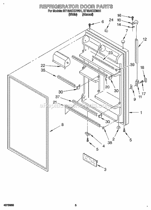 Roper RT18AKXDW01 Top Freezer Refrigerator Refrigerator Door Diagram