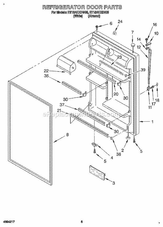 Roper RT18AKXDW05 Top Freezer Refrigerator Refrigerator Door Diagram