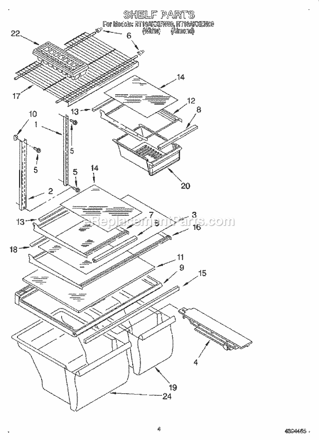 Roper RT18AKXEN00 Top Freezer Top Mount Refrigerator Shelf Diagram