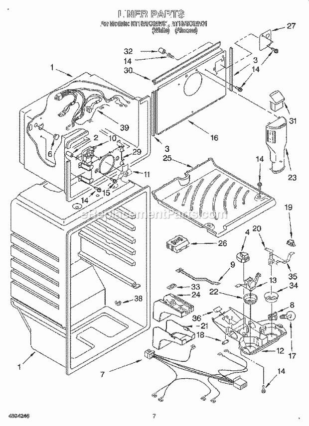 Roper RT18AKXEN01 Top Freezer Refrigerator Liner Diagram