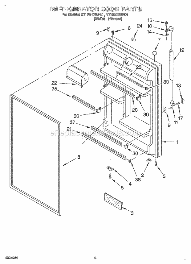 Roper RT18AKXEN01 Top Freezer Refrigerator Refrigerator Door Diagram