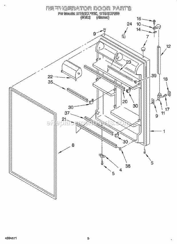 Roper RT18AKXFW00 Top Freezer Refrigerator Refrigerator Door Diagram