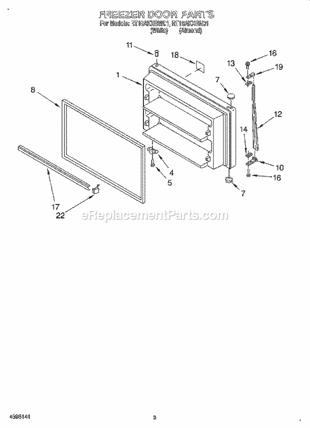 Roper RT18AKXGN01 Top Freezer Refrigerator Freezer Door Diagram