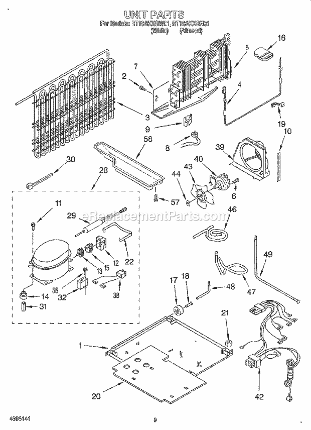 Roper RT18AKXGN01 Top Freezer Refrigerator Unit, Lit/Optional Diagram