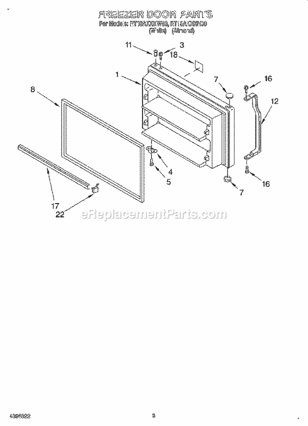 Roper RT18AKXHN00 Top Freezer Refrigerator Freezer Door Diagram