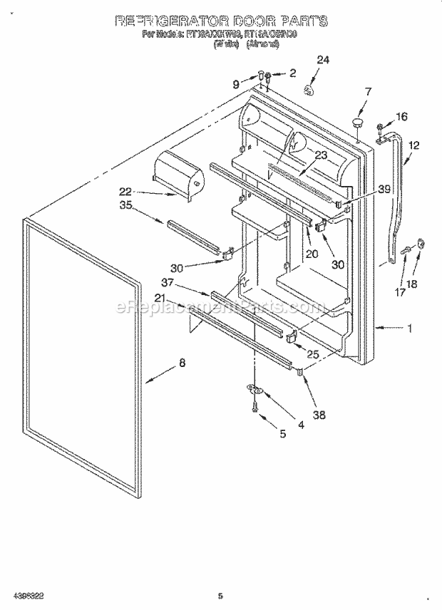 Roper RT18AKXHN00 Top Freezer Refrigerator Refrigerator Door Diagram