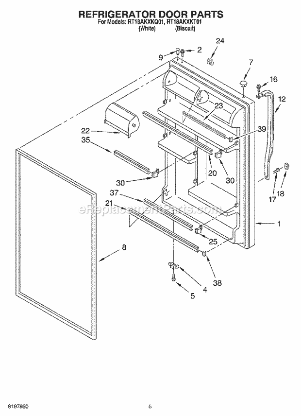 Roper RT18AKXKQ01 Top Freezer Top-Mount Refrigerator Refrigerator Door Diagram