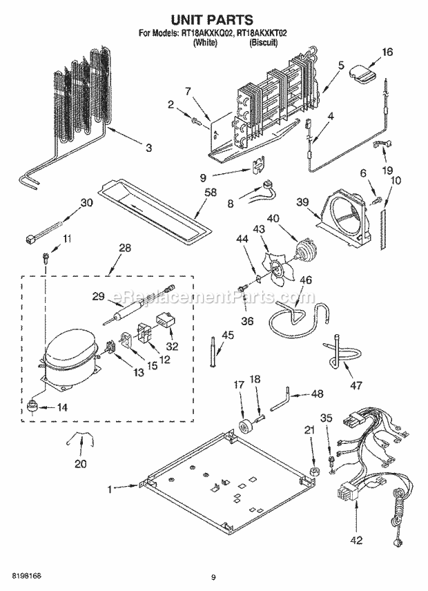 Roper RT18AKXKQ02 Top Freezer Top-Mount Refrigerator Unit, Optional Diagram