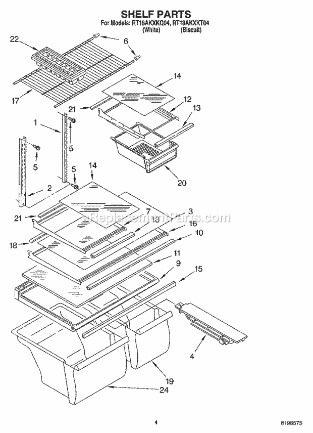 Roper RT18AKXKQ04 Top Freezer Top-Mount Refrigerator Shelf Parts Diagram