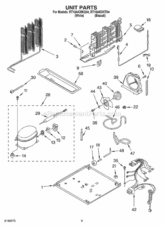 Roper RT18AKXKQ04 Top Freezer Top-Mount Refrigerator Unit Parts, Optional Parts Diagram