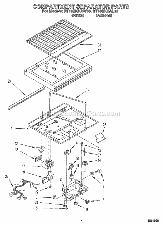 Roper RT18BKXAW00 Top Freezer Refrigerators Compartment Separator Diagram