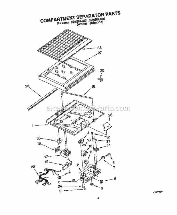 Roper RT18BKXAW01 Top Freezer Refrigerator Compartment Separator Diagram