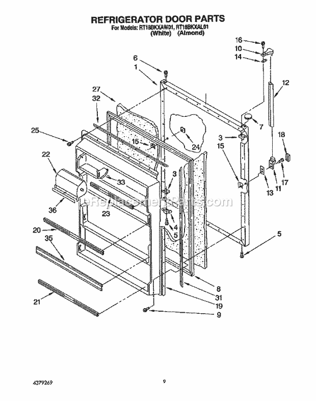 Roper RT18BKXAW01 Top Freezer Refrigerator Refrigerator Door, Lit/Optional Diagram