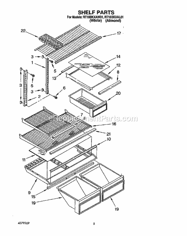 Roper RT18BKXAW01 Top Freezer Refrigerator Shelf Diagram