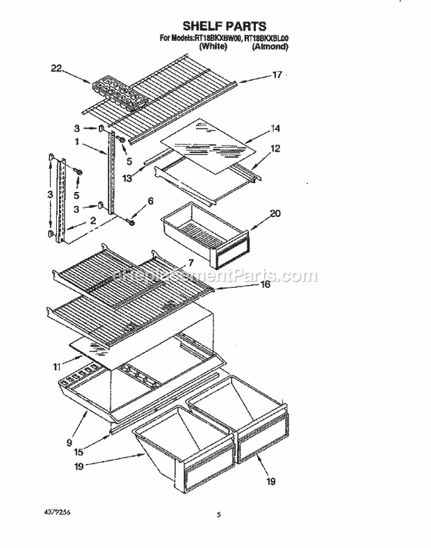 Roper RT18BKXBL00 Top Freezer Refrigerator Shelf Diagram