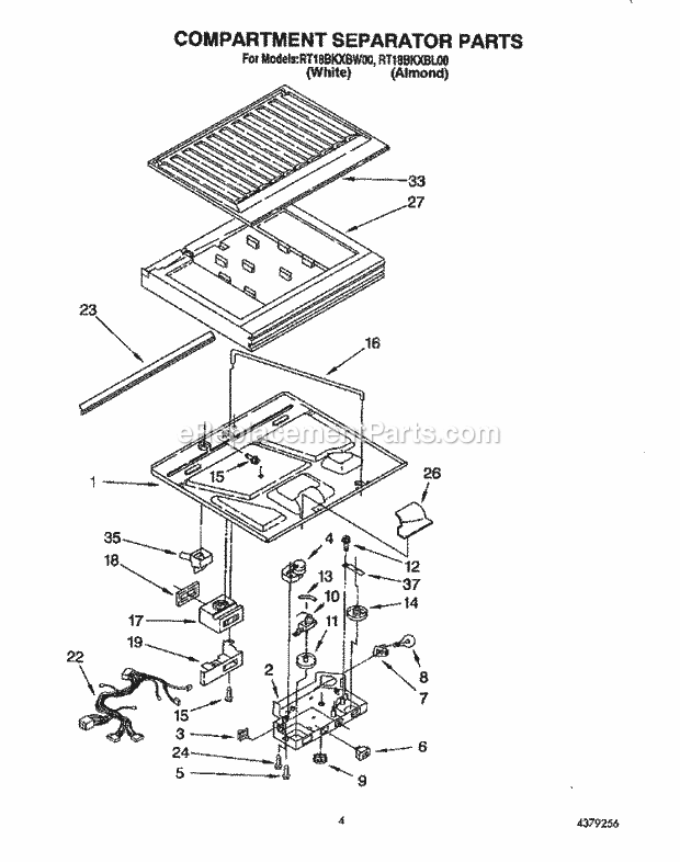 Roper RT18BKXBW00 Top Freezer Refrigerator Compartment Separator Diagram