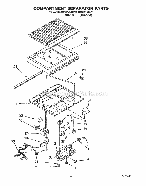 Roper RT18BKXBW01 Top Freezer Refrigerator Compartment Separator Diagram