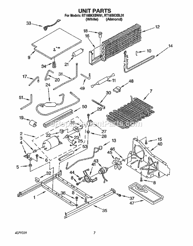 Roper RT18BKXBW01 Top Freezer Refrigerator Unit Diagram