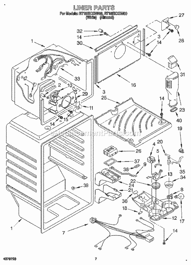 Roper RT18BKXDN00 Top Freezer Refrigerator Liner Diagram