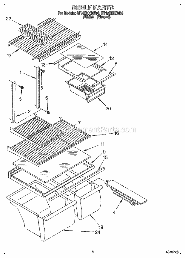 Roper RT18BKXDN00 Top Freezer Refrigerator Shelf Diagram