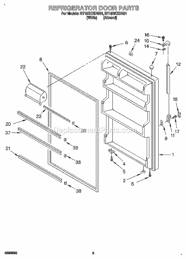 Roper RT18BKXDN01 Top Freezer Refrigerator Refrigerator Door Diagram