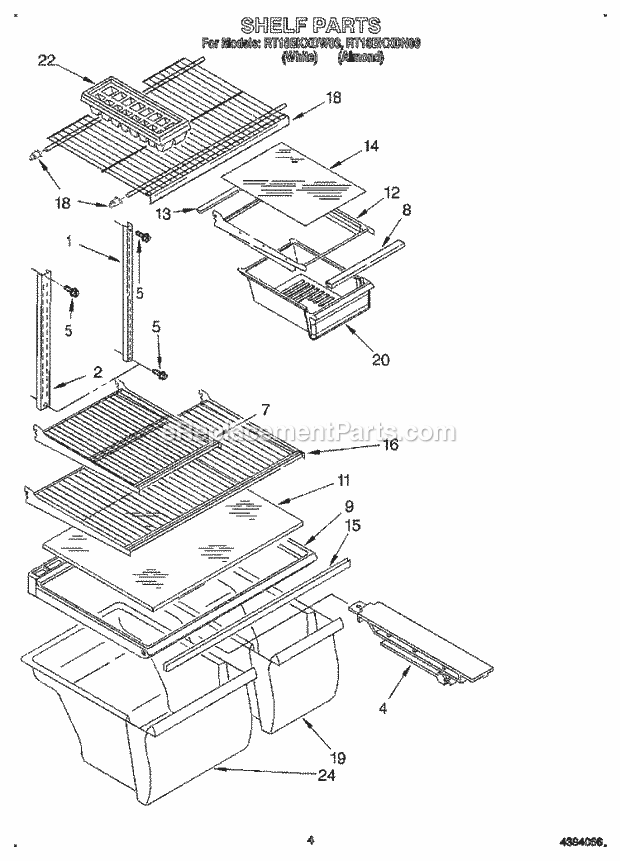 Roper RT18BKXDN03 Top Freezer Refrigerators Shelf Diagram