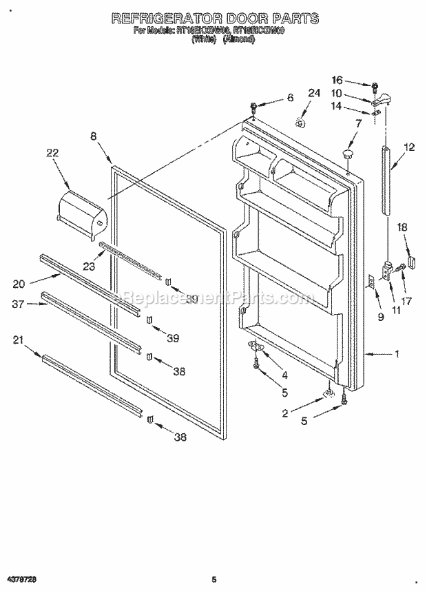 Roper RT18BKXDW00 Top Freezer Refrigerator Refrigerator Door Diagram