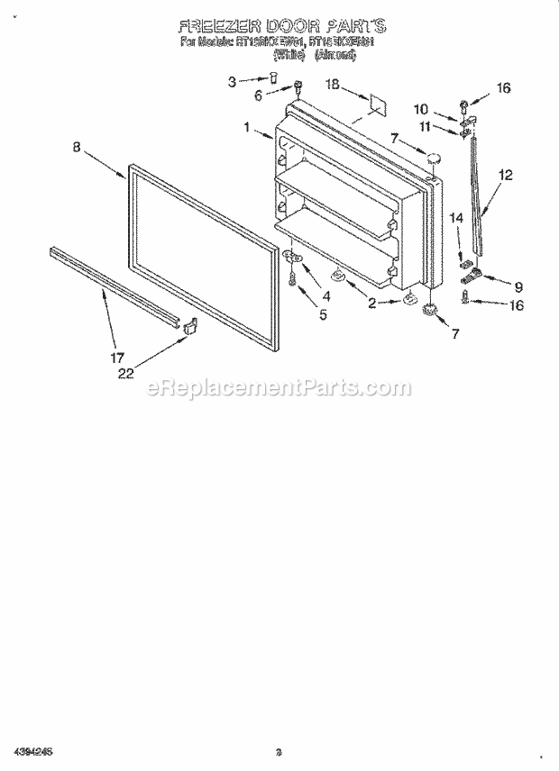 Roper RT18BKXEN01 Top Freezer Refrigerator Freezer Door Diagram