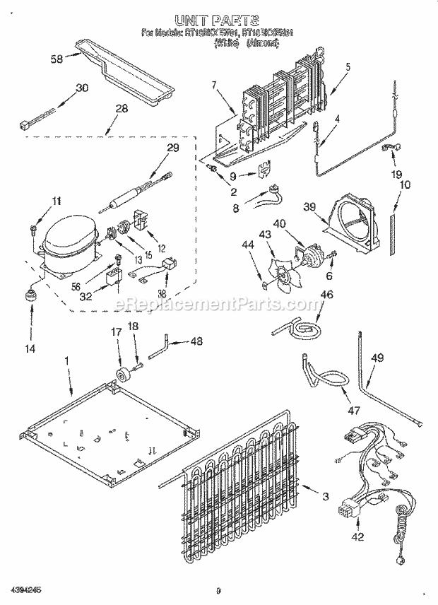 Roper RT18BKXEN01 Top Freezer Refrigerator Unit, Lit/Optional Diagram