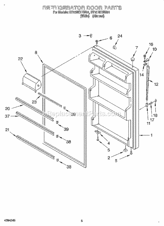 Roper RT18BKXEW01 Top Freezer Refrigerator Refrigerator Door Diagram