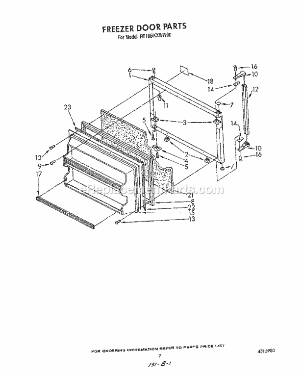 Roper RT18BKXWW00 Top Freezer Refrigerators Freezer Door Diagram