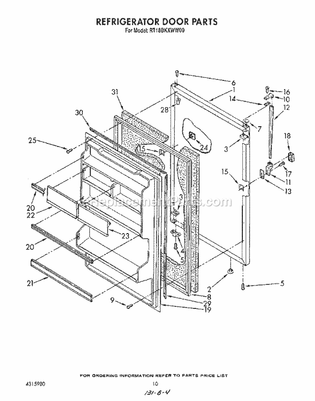 Roper RT18BKXWW00 Top Freezer Refrigerators Refrigerator Door , Not Illustrated Diagram