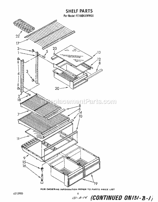 Roper RT18BKXWW00 Top Freezer Refrigerators Shelf Diagram