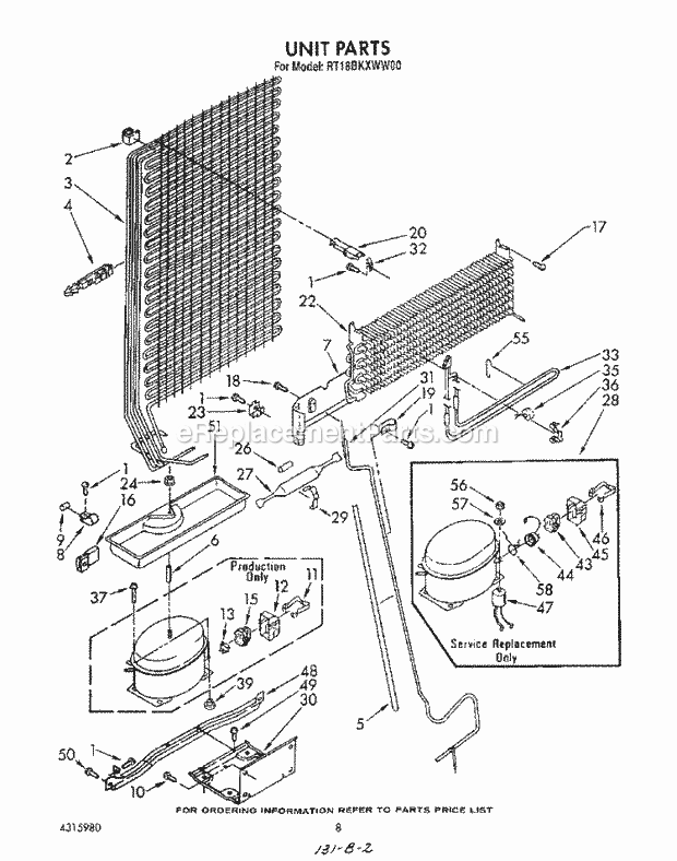 Roper RT18BKXWW00 Top Freezer Refrigerators Unit Diagram