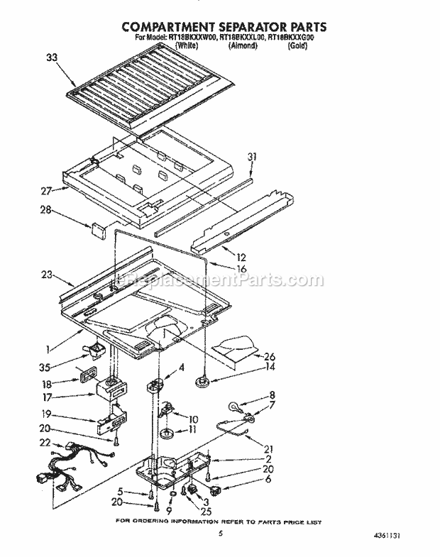 Roper RT18BKXXW00 Top Freezer Refrigerators Compartment Separator Diagram