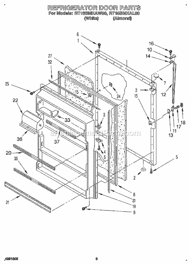 Roper RT18BMXAW00 Top Freezer Refrigerators* Refrigerator Door Diagram