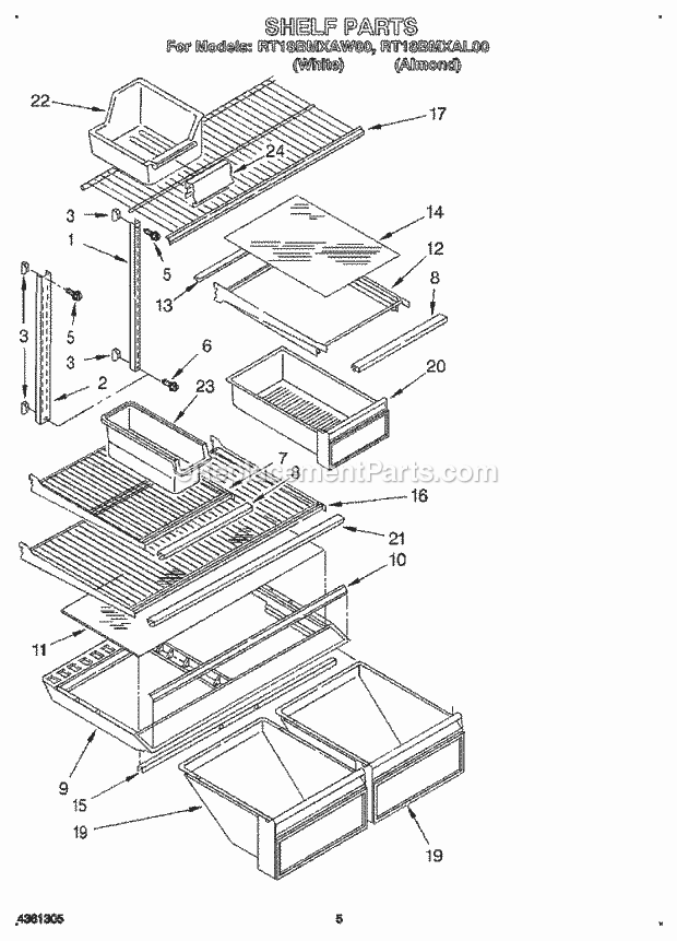 Roper RT18BMXAW00 Top Freezer Refrigerators* Shelf Diagram