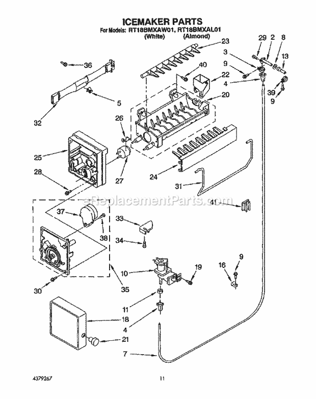 Roper RT18BMXAW01 Top Freezer Refrigerator Icemaker, Literature/Optional Diagram