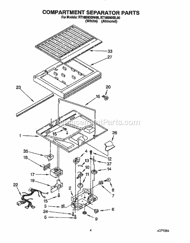 Roper RT18BMXBL00 Top Freezer Refrigerator Compartment Separator Diagram