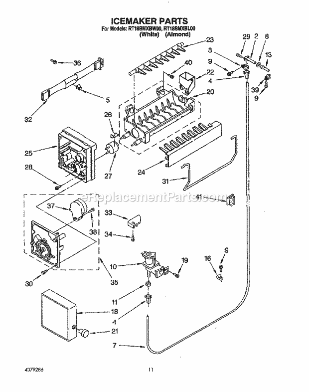 Roper RT18BMXBL00 Top Freezer Refrigerator Icemaker, Lit/Optional Diagram