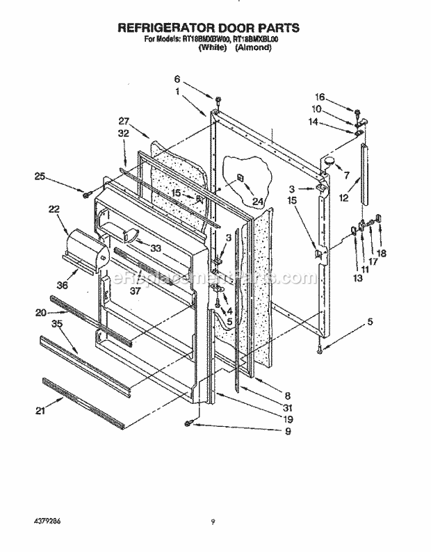 Roper RT18BMXBL00 Top Freezer Refrigerator Refrigerator Door Diagram