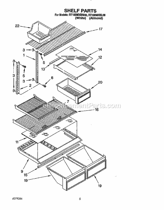 Roper RT18BMXBL00 Top Freezer Refrigerator Shelf Diagram