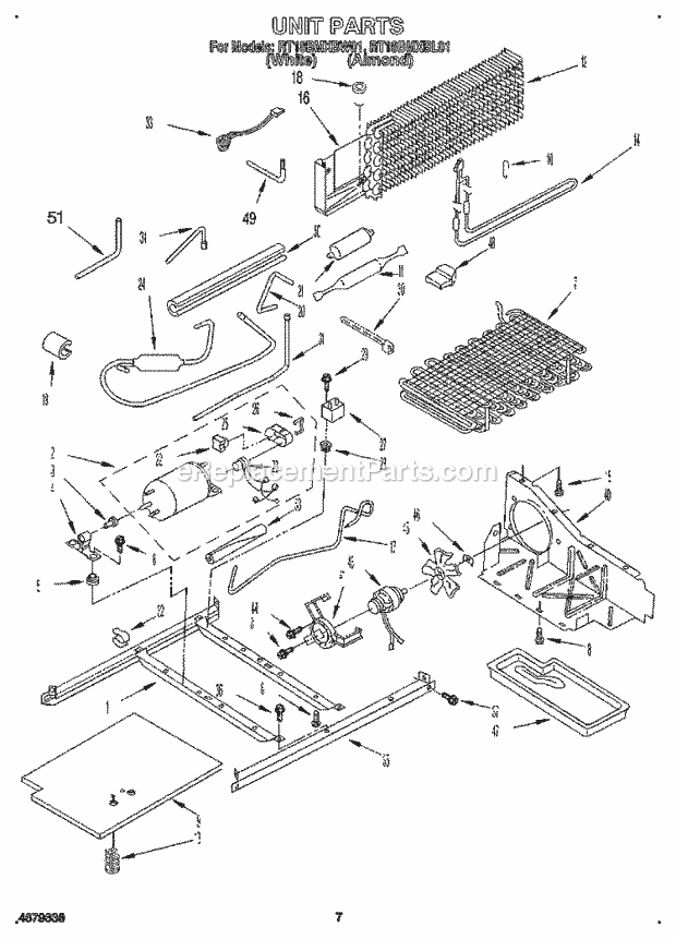 Roper RT18BMXBL01 Top Freezer Refrigerator Unit Diagram