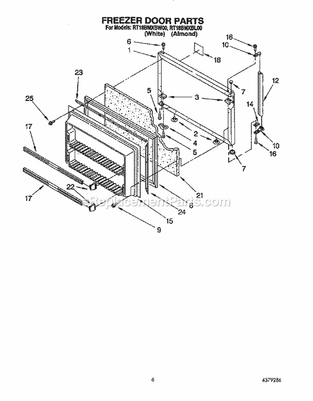 Roper RT18BMXBW00 Top Freezer Refrigerator Freezer Door Diagram