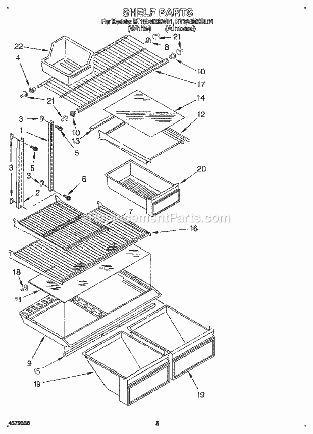 Roper RT18BMXBW01 Top Freezer Refrigerator Shelf Diagram