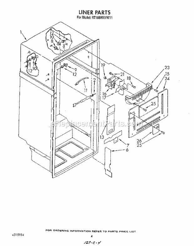 Roper RT18BMXVW11 Top Freezer Refrigerators* Liner Diagram